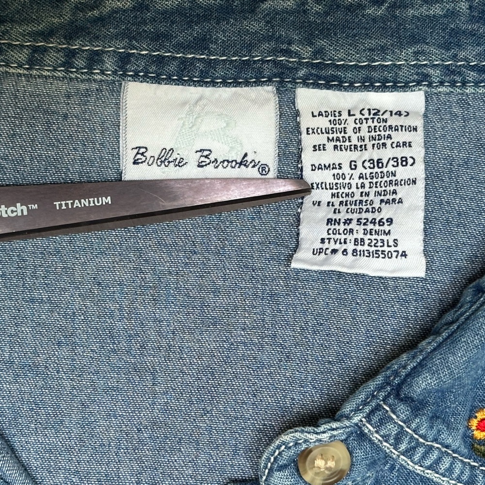 SOLD Vintage Y2K Bobbie Brooks Denim Fall Harvest Embroidered Button Women’s L - Picture 10 of 13